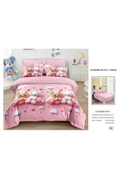 FIONNA.RO Finet 6-Piece 5D Duvet Cover Set - Pink With Bears For Children