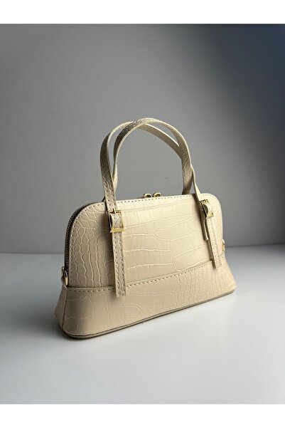 Giseca Loya Krem Timsah Deri Şık Kadın El ve Omuz Çantası