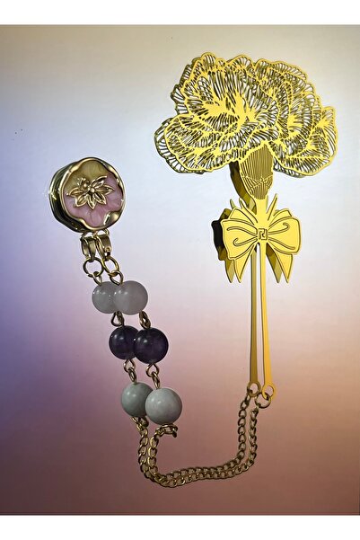 perfu atelier Doğal Taş Detaylı Çiçek Figürlü Metal Kitap Ayracı – El Yapımı ...