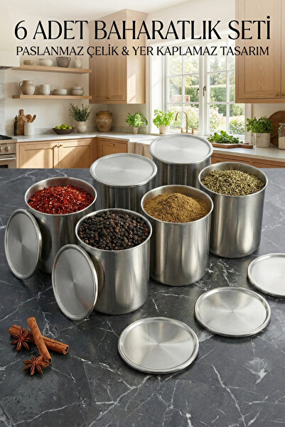 Berta Hijyen 6 Parça Paslanmaz Çelik Baharatlık Seti - Yer Kaplamaz İstiflene...