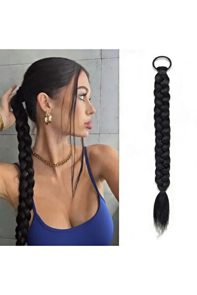 Zeysum Koyu Kestane Kahverengi Renk At Kuyruğu Takma Lastik Tokalı Örgülü Saç...