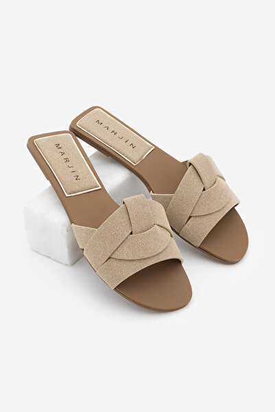 Marjin Women's Strappy Casual Slippers Siyso Beige Suede