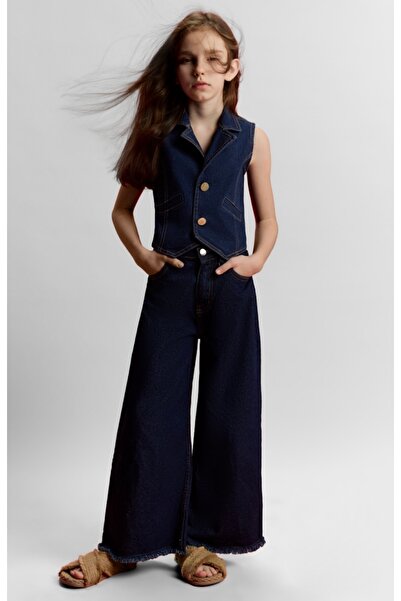 nk kids طقم لييمي للفتيات من قطعتين، سترة جينز ناعمة الملمس وبنطلون فضفاض