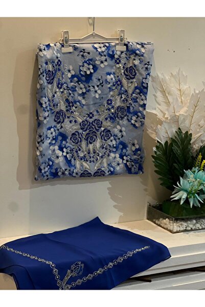 REHAM قماش مخور اماراتي حرير مطرز الكم والصدر مع طرحه