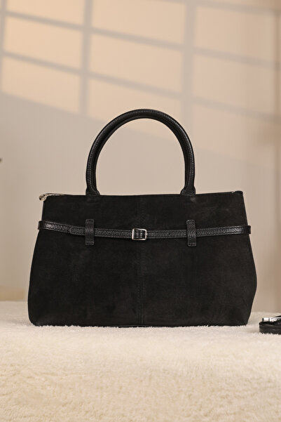 EMİNSA DERİ Black Color Genuine Suede Hand and Shoulder Bag