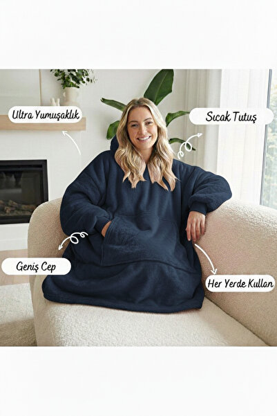 Animory Sarı Peluş Hoodie Battaniye Oversize Kapüşonlu Giyilebilir Battaniye,...