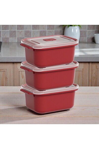 PONÇİK STORE Red 3-Piece Heat'N Go Rectangular Storage Container Set (3 X 100...