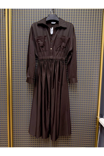 LUMİ Rochie cămașă midi cu talie elastică – Țesătură din satin de mătase, mân...