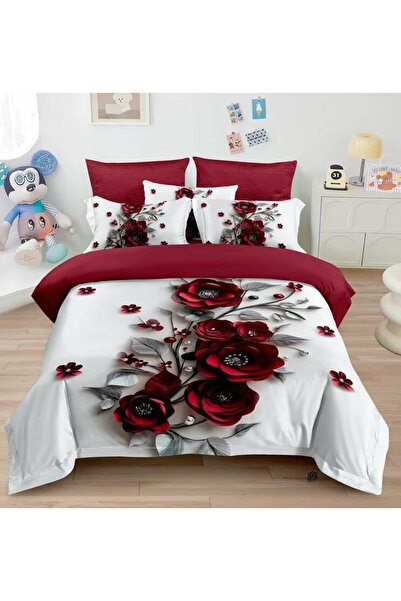 FIONNA.RO Finet Duvet Cover Set 6 Pieces with 5D Stretchy - Burgundy with Pap...
