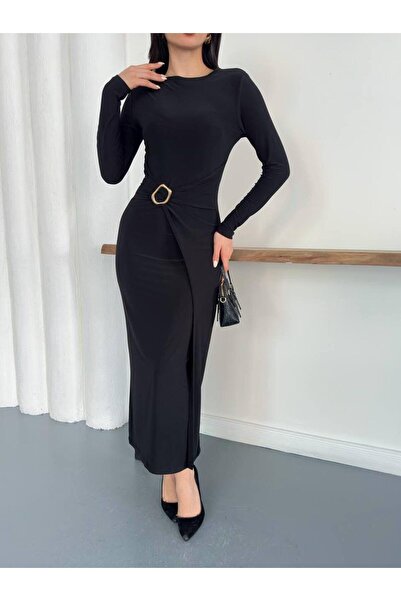 ALVOR Elegant Long Sleeve Dress with Waist Accessories for Special Occasions