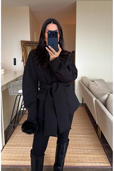 ALVOR Women's Black Exclusive Design Belted Blazer Jacket