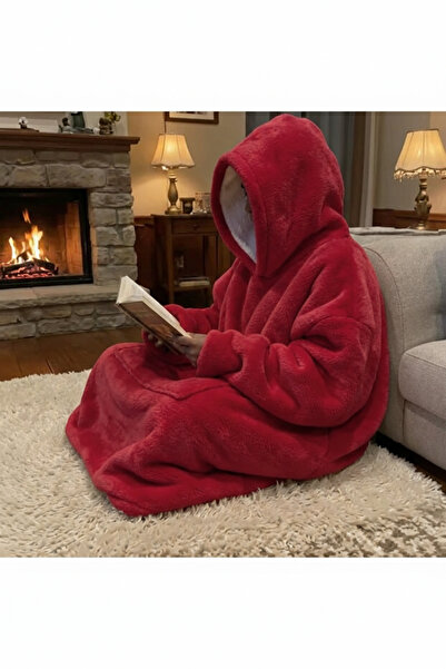 Animory Sarı Peluş Hoodie Battaniye Oversize Kapüşonlu Giyilebilir Battaniye,...