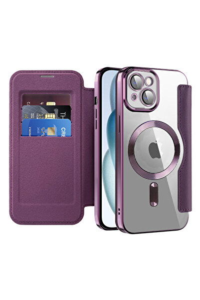 Techsuit SmartMag Book Case for iPhone 15 Plus, Purple