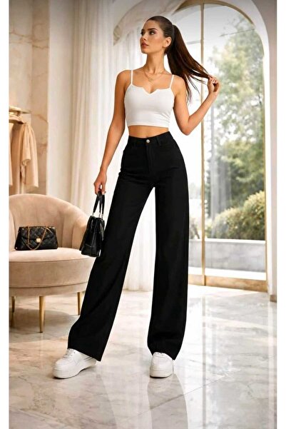 NWC بنطلون جينز نسائي من Senna 90'S أسود اللون بخصر عالٍ للغاية وفضفاض من الل...