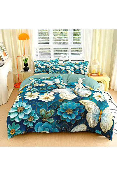 FIONNA.RO Finet 6-Piece Duvet Cover Set with 5D Stretchy - Turquoise with Ele...
