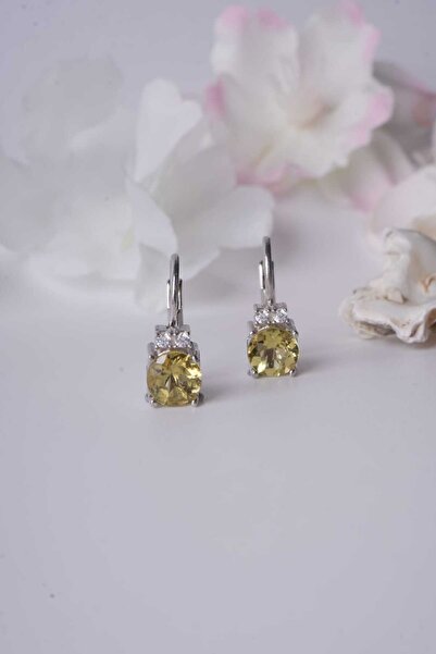 Aksesuaring 6*4 mm Sarı Safir Taşlı Gümüş Küpe