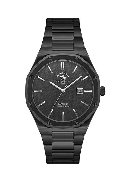 Santa Barbara Polo & Racquet Club ساعة نوبل سوداء من الفولاذ المقاوم للصدأ لل...