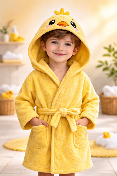 Asilex Home Collection Kapüşonlu Erkek Çocuk Bornozu %100 Pamuk 1-10 Yaş OEKO...