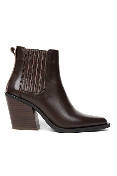 RABU Bitter Brown Women's Genuine Leather Ankle Cowboy Boots Heeled Western