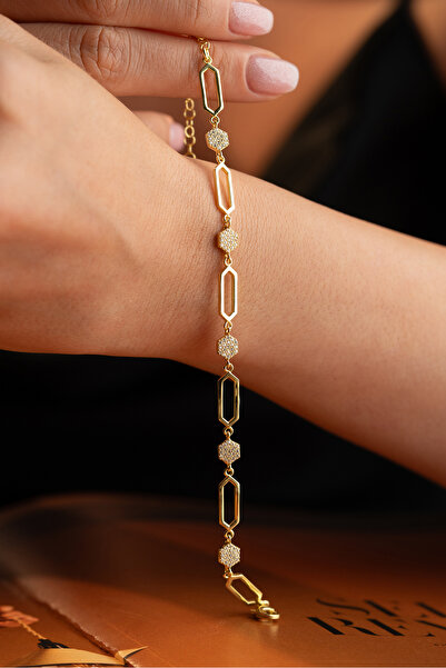 Silvano Jewelry 925 Ayar Gümüş Altın Kaplama Trend Model Bileklik