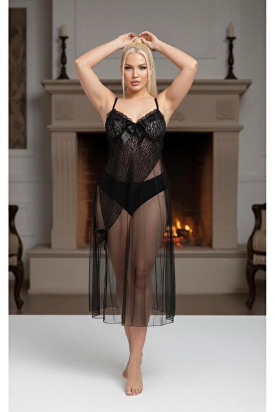 NUİTAMORE Uzun Tül Detaylı Kadın Gecelik – Dantel İşlemeli Zarif Tasarım (Kır...