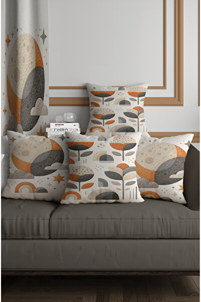 ALAMODECOR Λευκό, πορτοκαλί χρώμα, σετ 4 μαξιλαροθήκες με γεωμετρικά σχέδια σ...