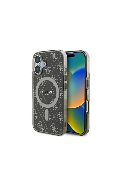 Guess Γνήσια θήκη iPhone 16 IML 4G με φόντο MagSafe, καφέ