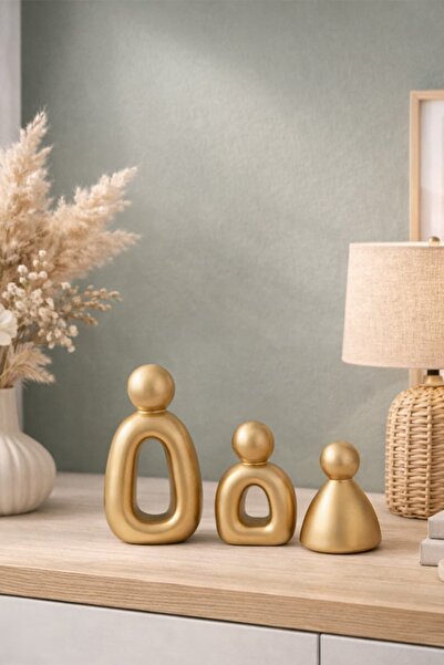 Otaera Silüet Ailesi | Gold 3’lü Dekoratif Soyut Aile Biblo Seti, Soyut Minim...