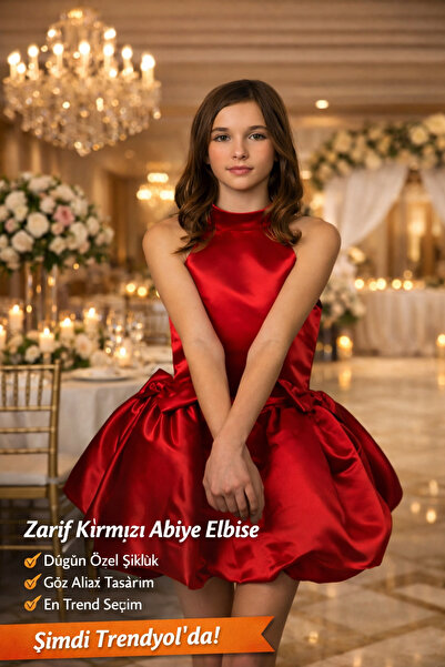 FİLİZ ŞANAL Kırmızı balon etek saten dugun mezuniyet dogum günü elbisesi özel...