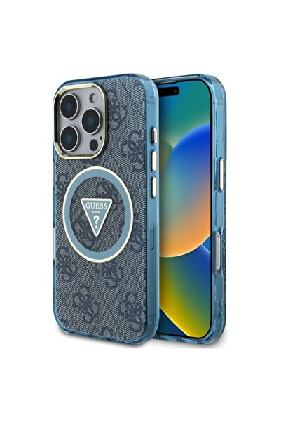 Guess IML Metal Glitter 4G Circle Triangle MagSafe Case for iPhone 16 Pro Max