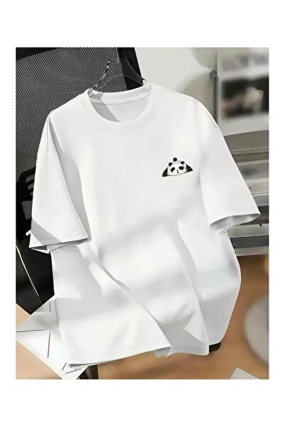 Massgai Unisex Panda Printed Oversize 100% Cotton T-shirt