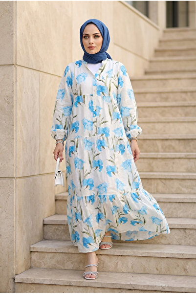 Kirazca Butik Modal Fabric Colorful Floral Summer Dress