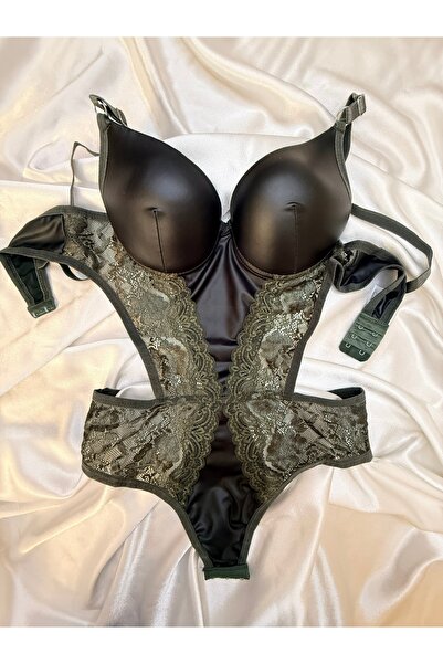 Fee Feminine YEŞİL DERİ DANTELLİ BODY SUIT