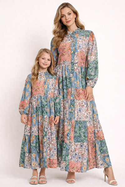 THOGUE Mother and daughter jalabiya with a luxurious floral patchwork print