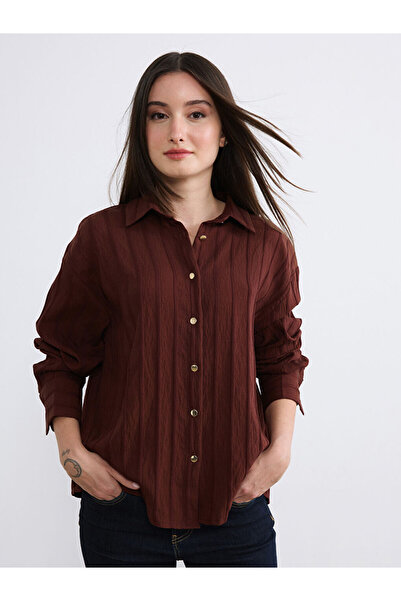 LC Waikiki Brown Petite Striped Women's Shirt