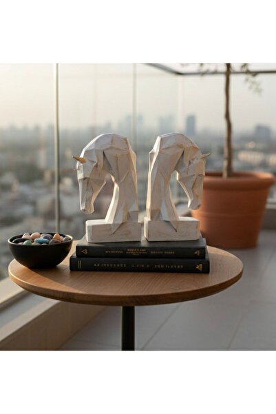 Mirsa Global Suport decorativ pentru cărți cu figurină cubică de cal, 2 bucăț...