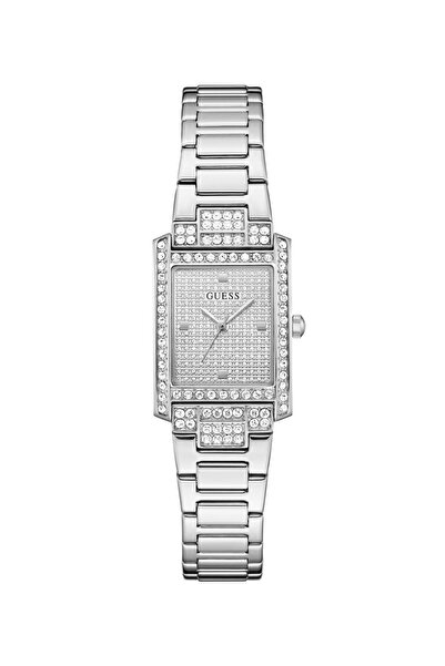 Guess Ladies Silver Tone Rectangle Analog Watch