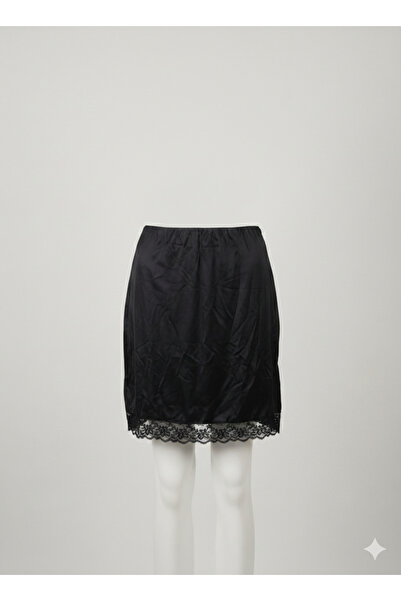 SARE NEHİR Black Colored Polyester Skirt Lining with Lace Trim