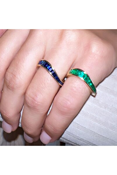 Finery by Nerrs Navy Blue Baguette Stone Ring (Non-Numbered, Free Size)