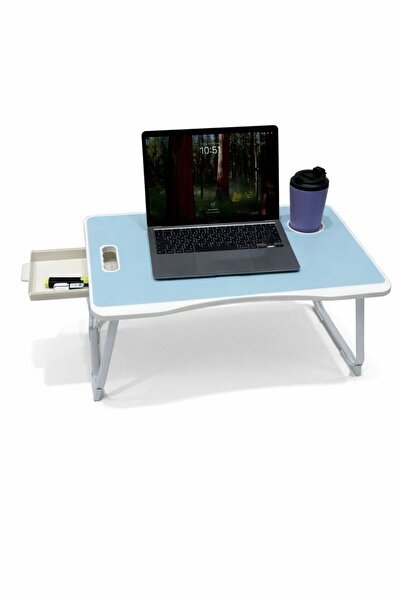 MAC CENTRE Foldable laptop table with side drawer and cup holder