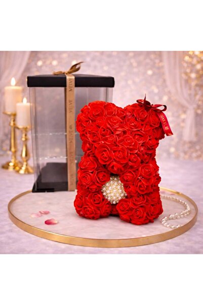 velve Ursulet floral rosu din trandafiri din spuma cu inimioara din perle, εγ...