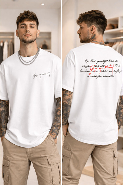 VANTINA Unisex G.M.Kemal Göğüs İmzalı Teenager's Call to Youth Back Printed O...