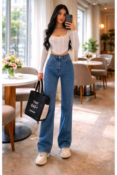 NWC Christina 90's Women's Medium Blue Super High Waist Loose Lycra Loose Leg...