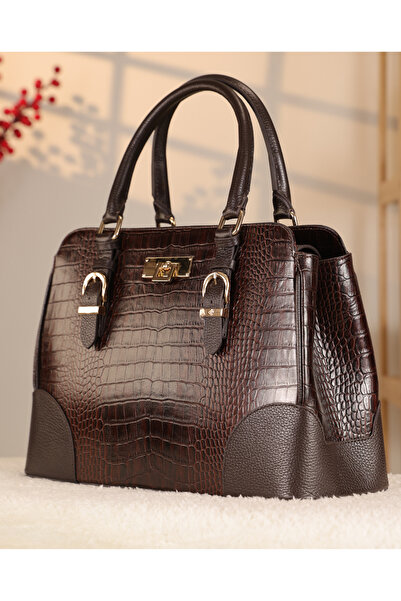 EMİNSA DERİ Brown Color Croco Genuine Leather Bag