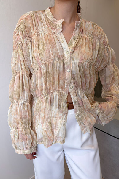 MAGARDE Chiffon Gipeli Design Shirt - Pudra