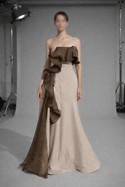 SKY dresses Beige crystal dress over brown butcher's for Eid from SKY FASHION