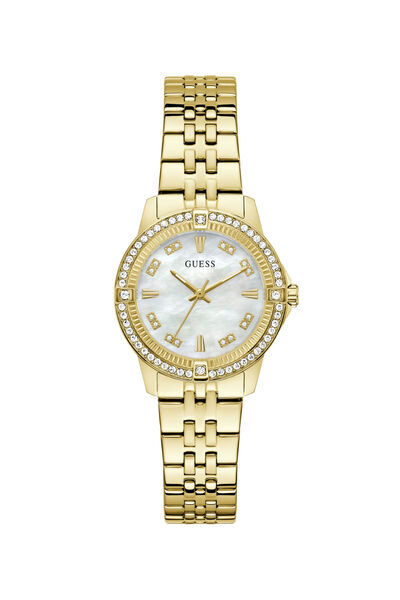 Guess Ladies Yellow Gold Tone Round Analog Watch