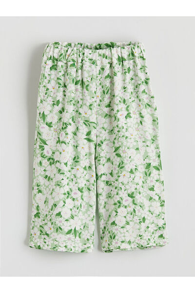 LC Waikiki Ecru Elastic Waist Floral Κοριτσίστικο Παντελόνι