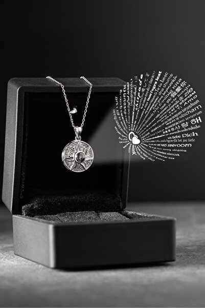 Silvano Jewelry 925 Ayar Gümüş Işıklı Kutuda Güneş Model 100 Dilde Seviyor Kolye