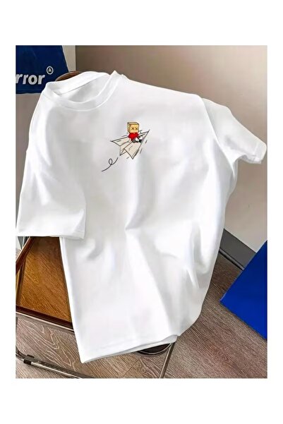 Massgai Unisex Airplane Paper Printed Oversize 100% Cotton T-Shirt
